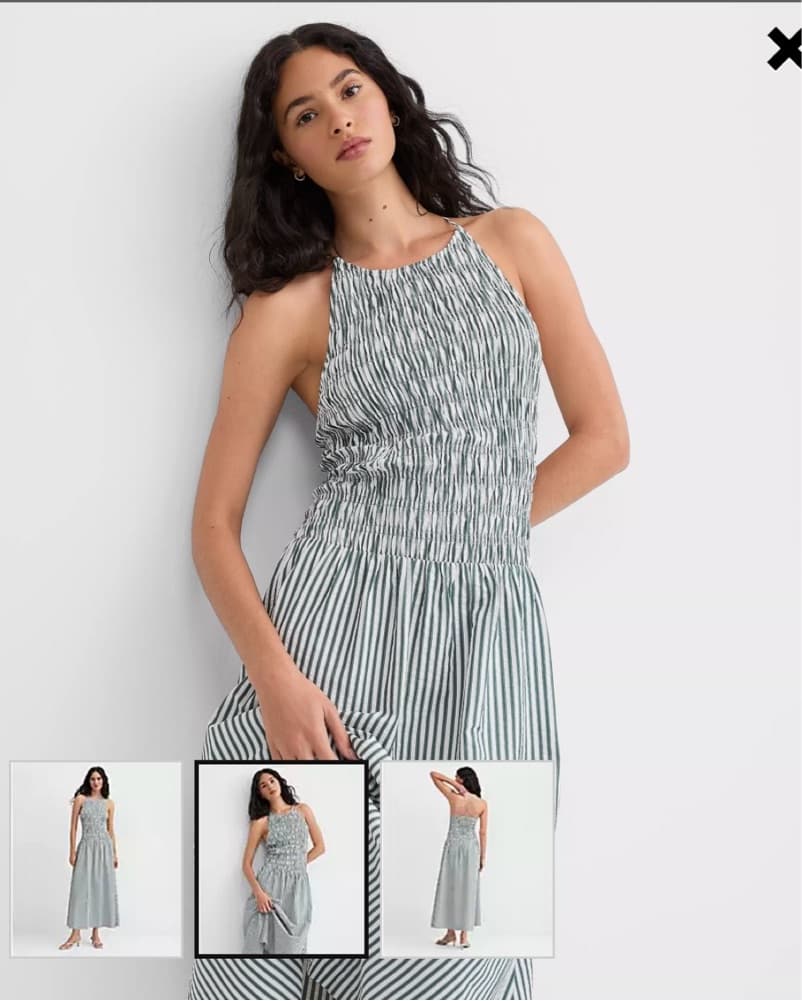 Dark Green & White Smocked Drop Waist  - Image 3