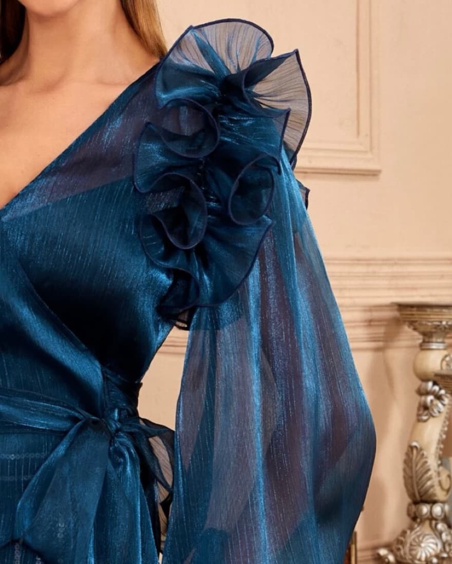 Blue Statement Blouse Sleeve Details - Image 3