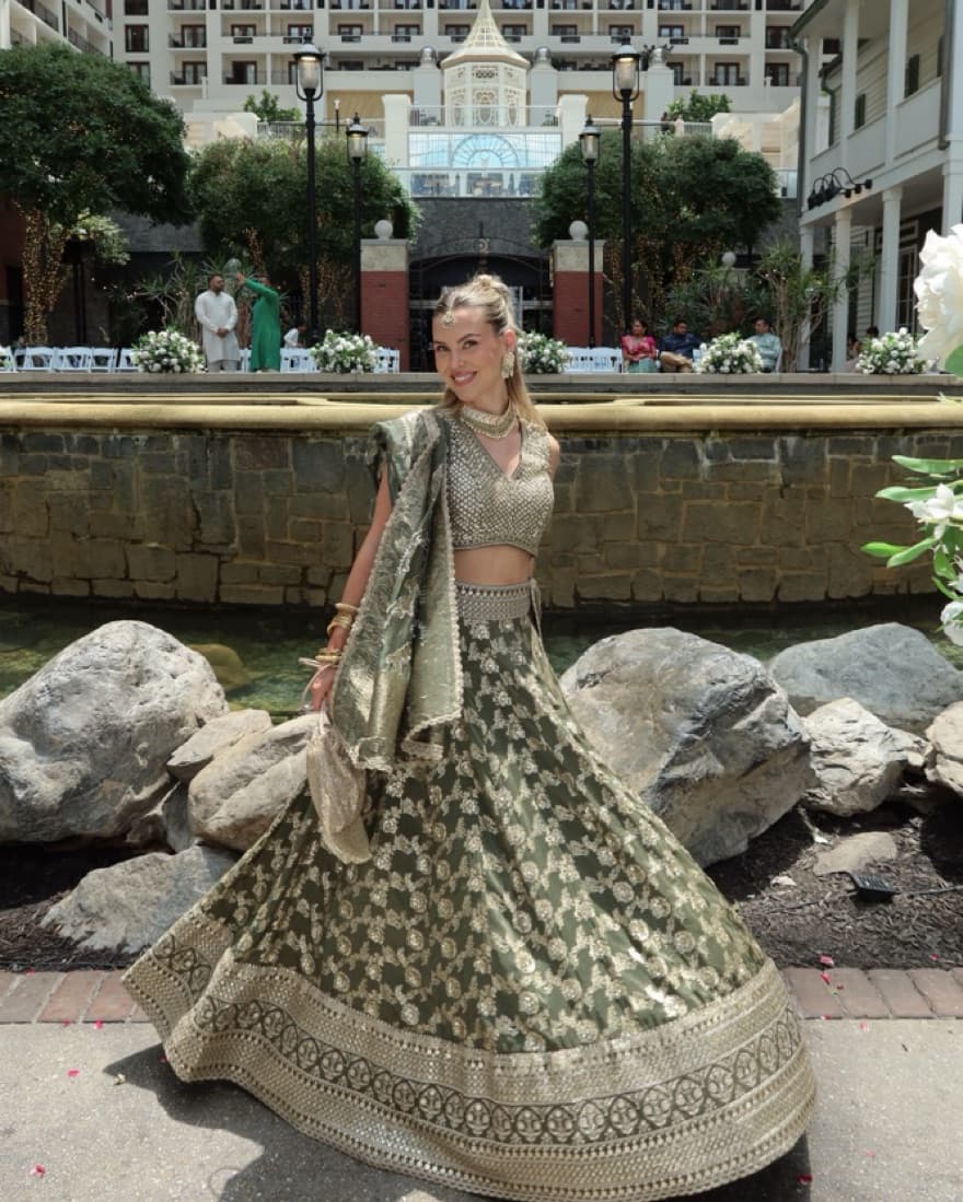 Insane Hand-beaded Green Lehenga - Image 1