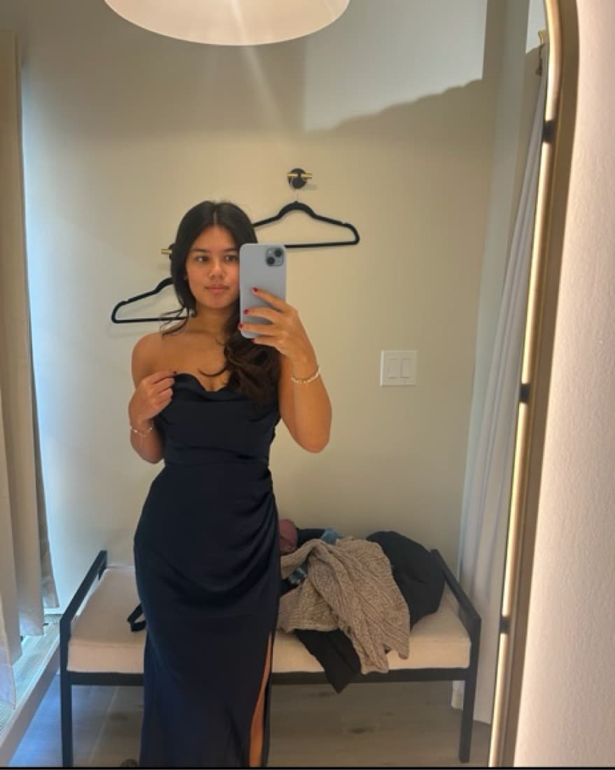 Navy Blue Satin Dress - Image 2