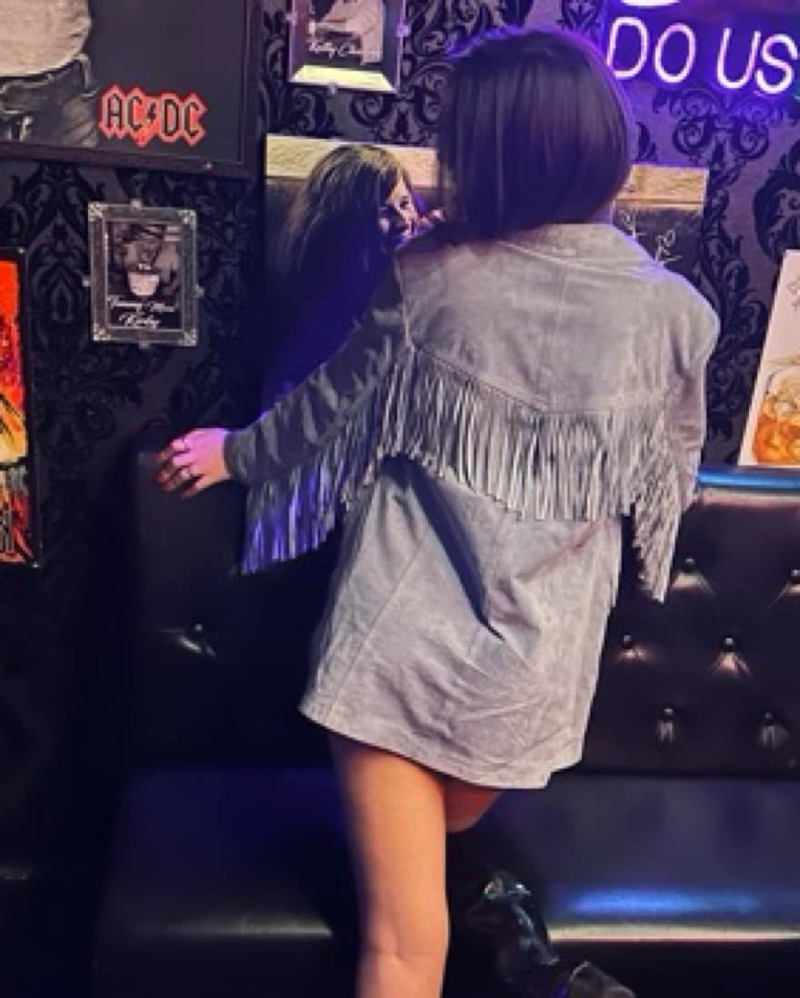 Vintage Blue Suede Fringe Jacket - Image 2