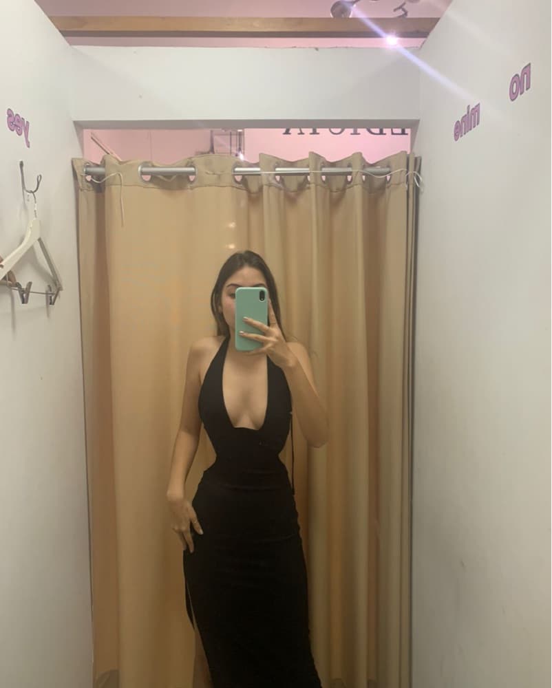 Deep Neck Black Dress Open Back - Image 1