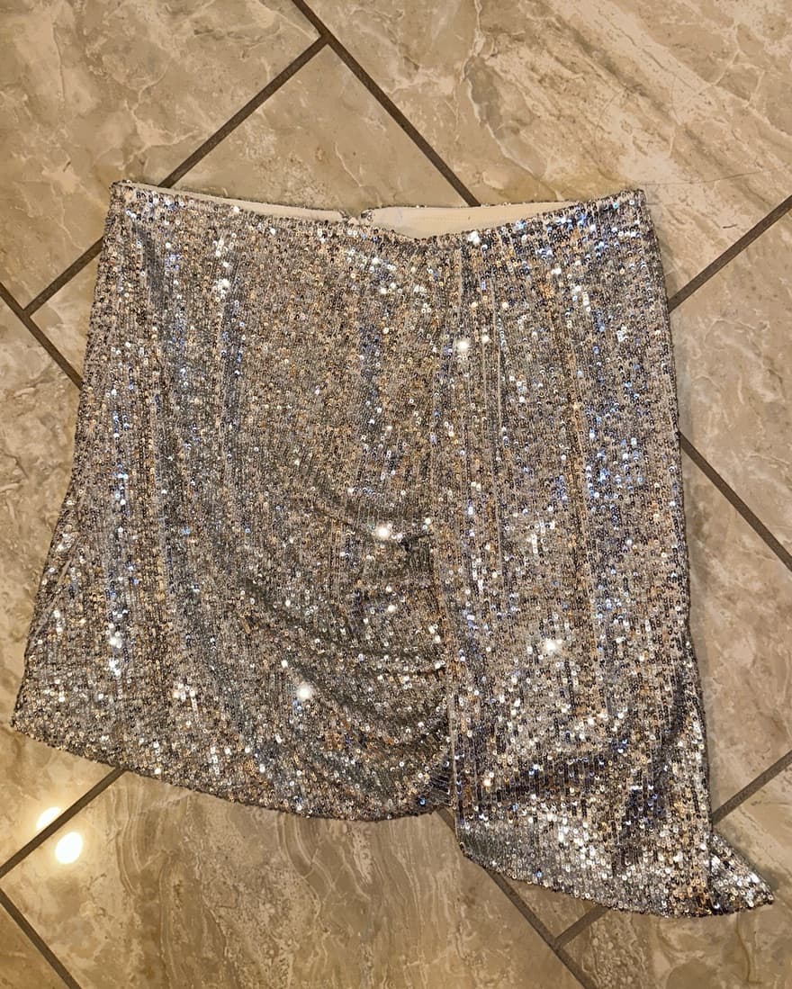 Gianni Bini Silver Sequined Draped Skirt - Image 1