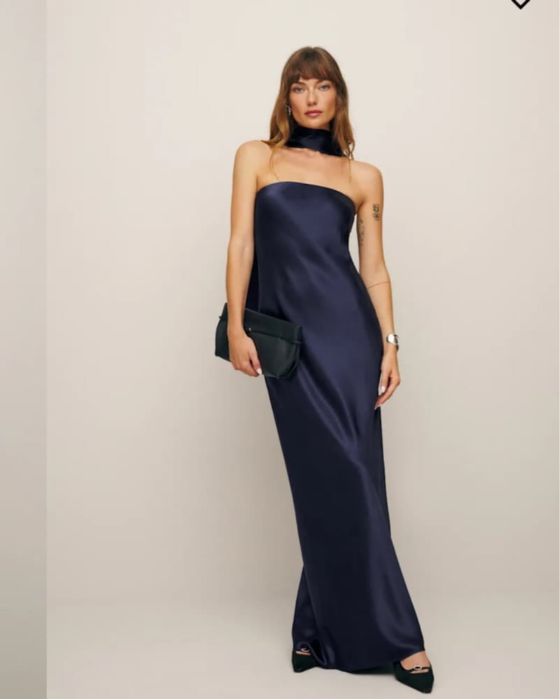 Reformation Navy Oren Silk Dress - Image 1