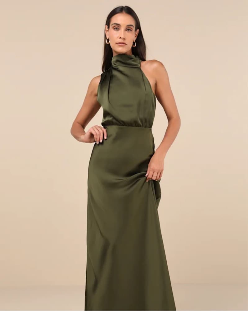 Olive Green Halter Maxi Gown - Image 1