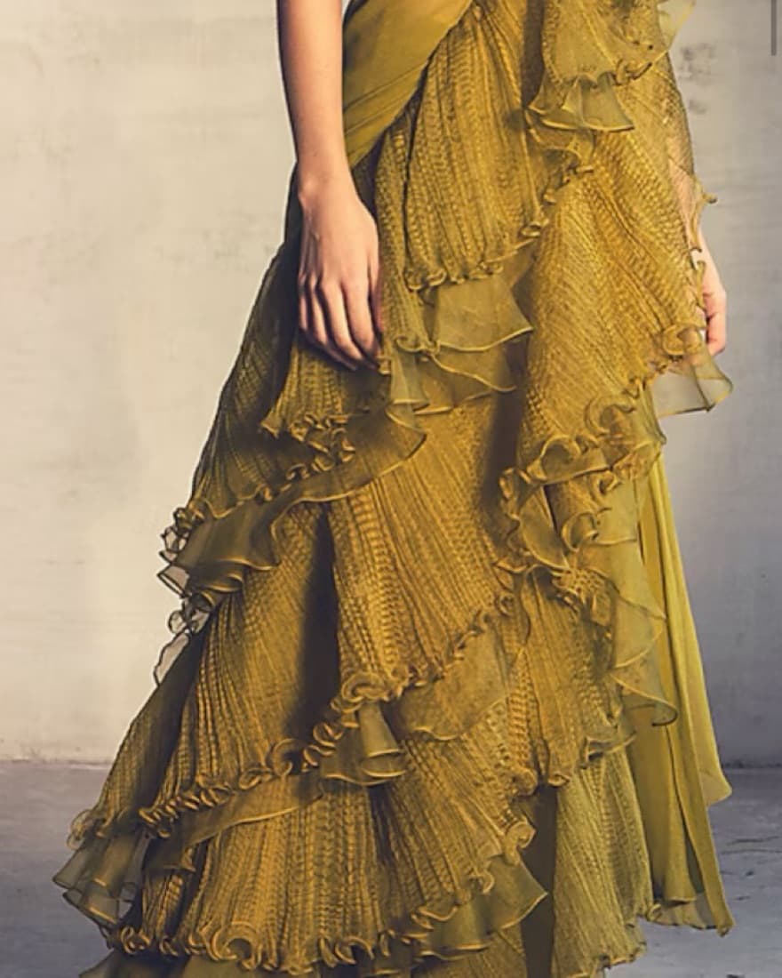 Olive Green Pre Stitched Saree  - Image 3