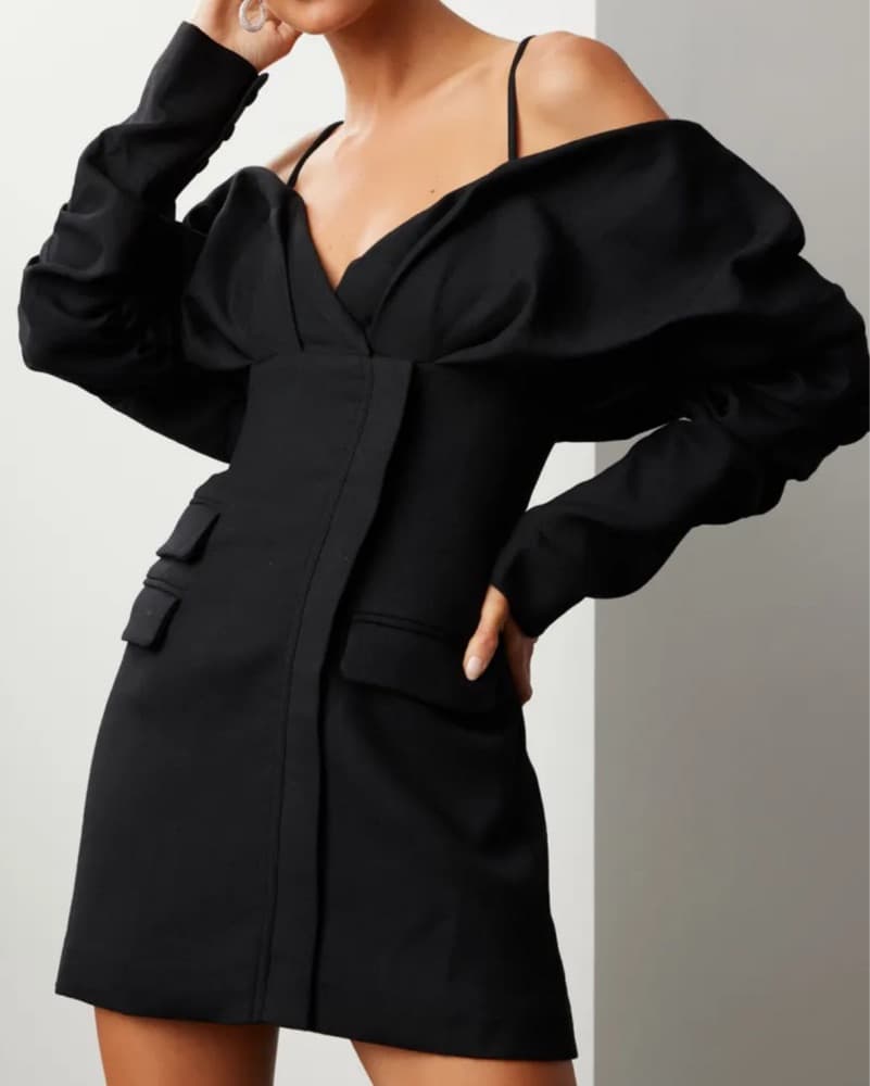 Chic Black Off-Shoulder Dress - Image 2