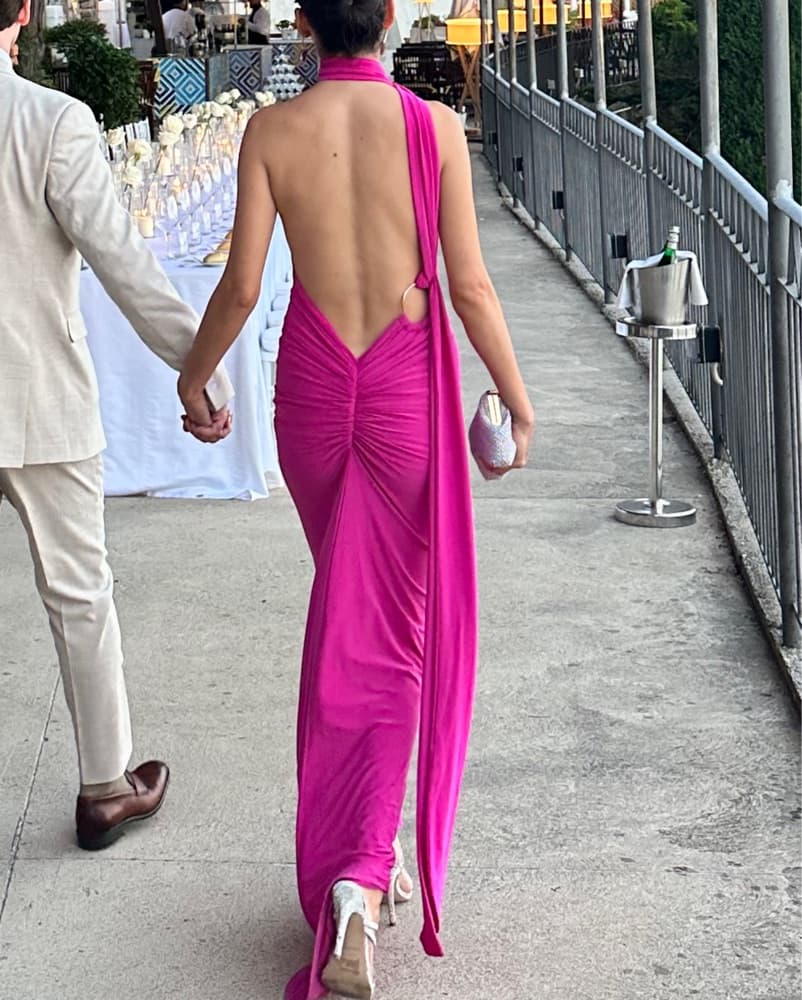Vibrant Fuchsia Halter Maxi Dress - Image 3