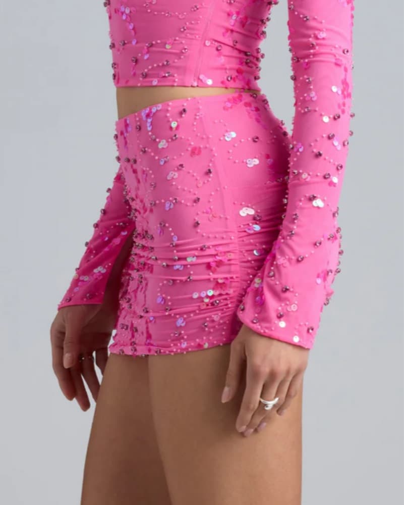 Oh Polly Pink Sequin Micro Skirt - Image 3