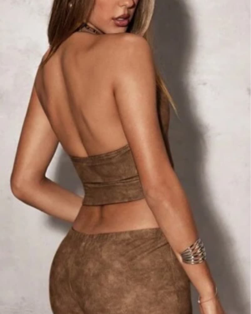 Stylish Brown Tie-Up Suede Top - Image 2