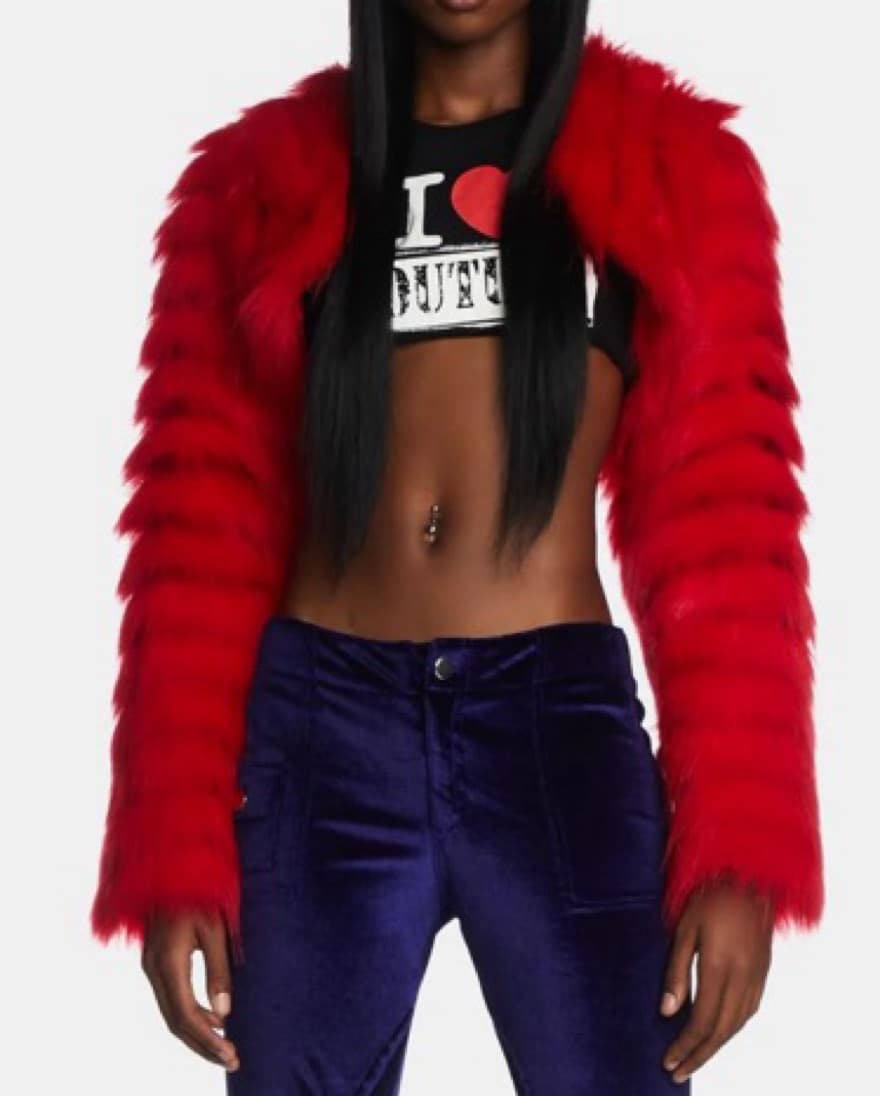 Red Faux Fur Shrug - Image 3