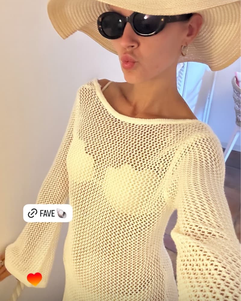 Cream Knit Mesh Long Sleeve Sweater - Image 1