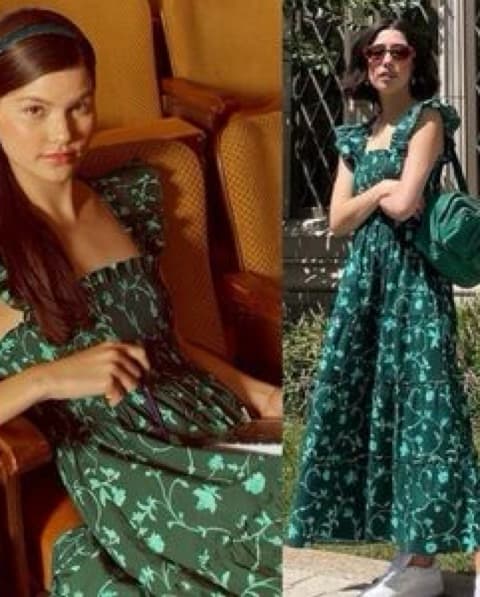 Elegant Green Floral Midi Dress - Image 2