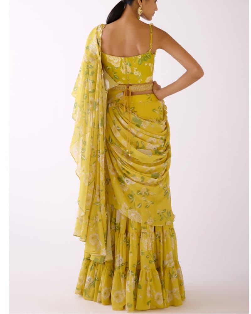 Pre-Draped Saree with Belt - Image 4