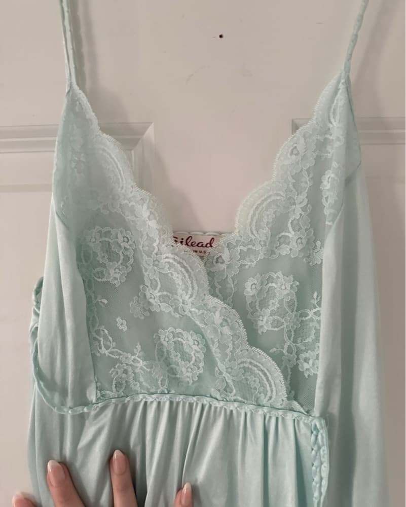 Gilead aqua blue satin lace dress - Image 2