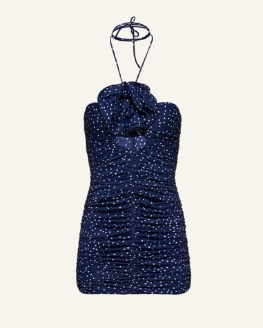 Magda Butrym Navy Polka Dor Rose Dress - Image 1