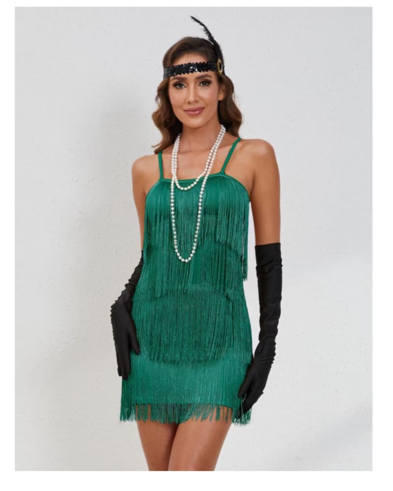 Teal 1920s Flapper Dress + Accessories - Image 2