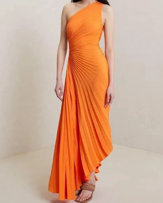 A.L.C Orange Pleated Asymmetrical Dress - Image 1