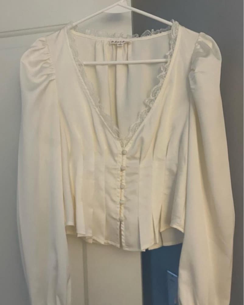 Silk White Lace Blouse - Image 2