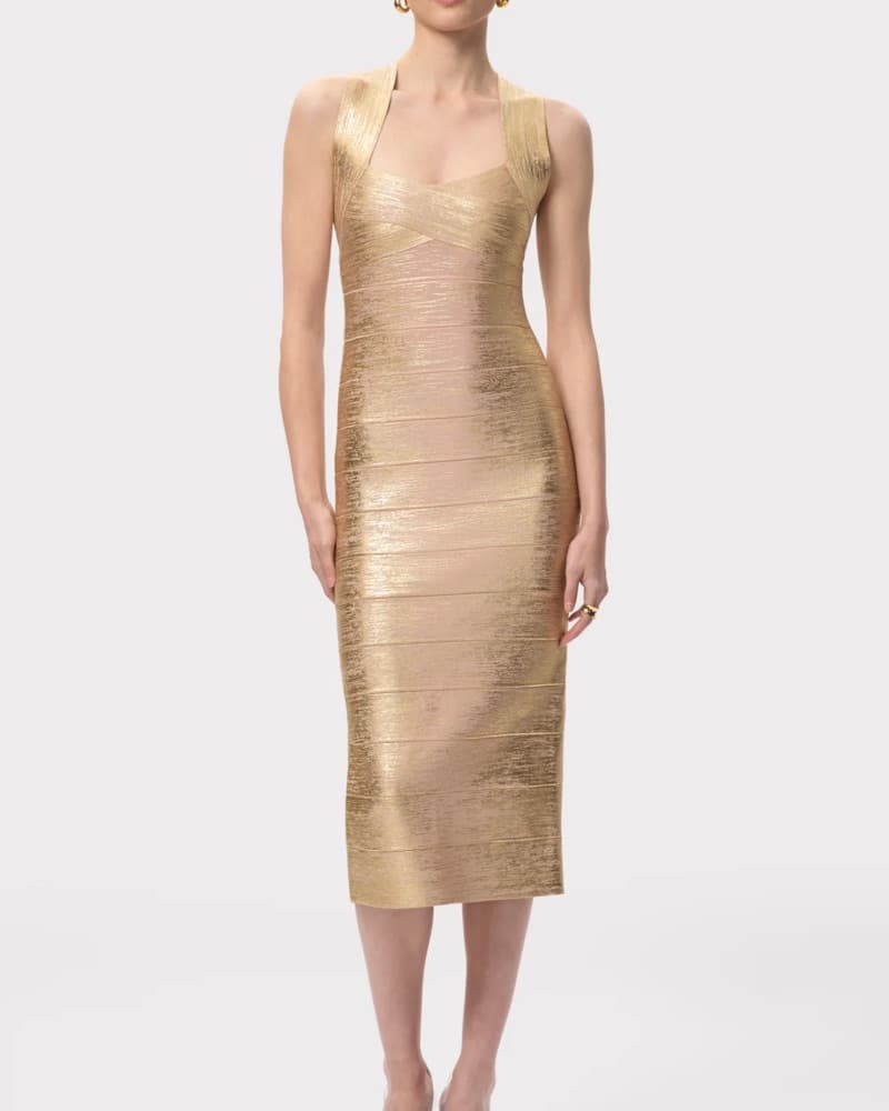 Herve Leger Gold Dress - Image 2