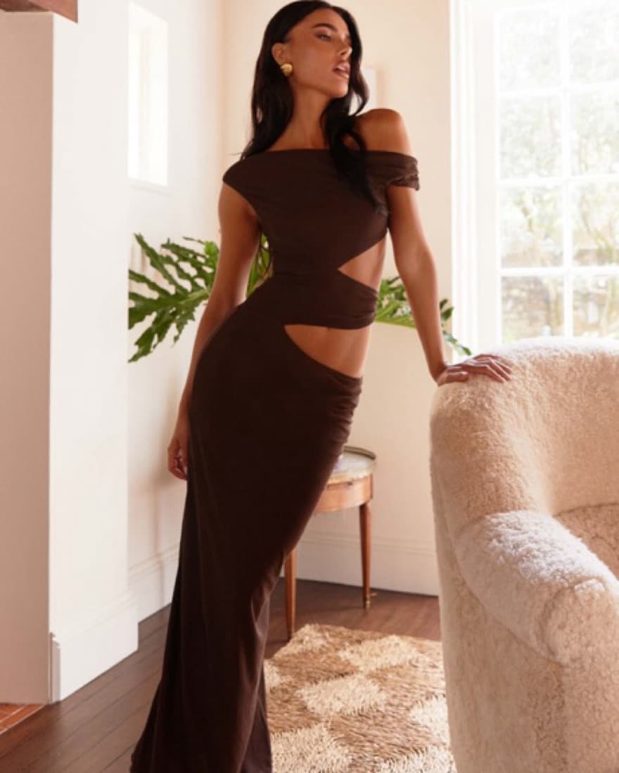 Brown Cut Out Maxi Dress  - Image 1