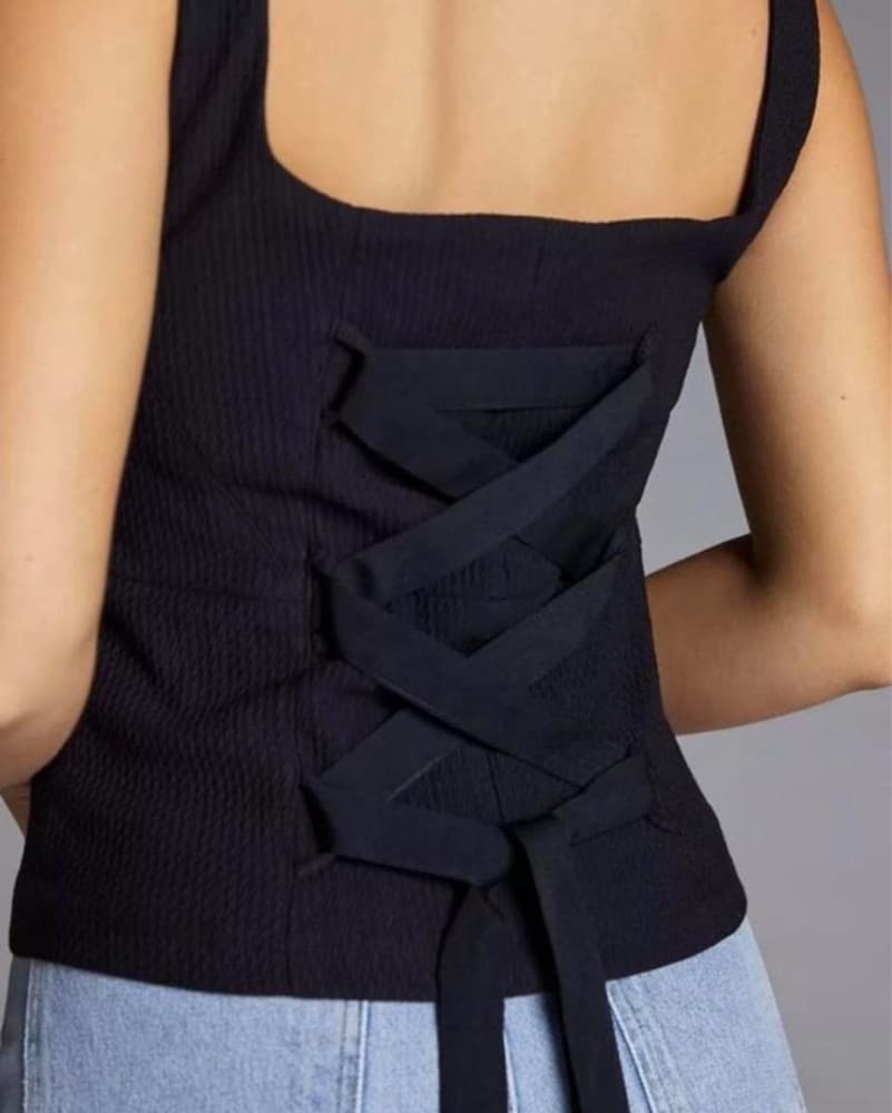 Anthropolgoy Maeve Black Corset Tie Top  - Image 1