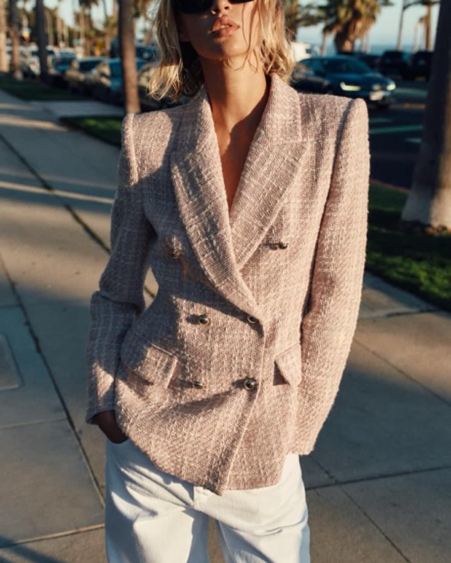 Blush Pink Tweed Blazer - Image 1