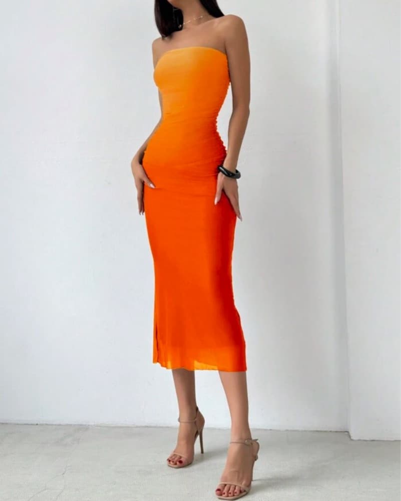 Orange, Yellow, Red Strapless Dress - Image 2