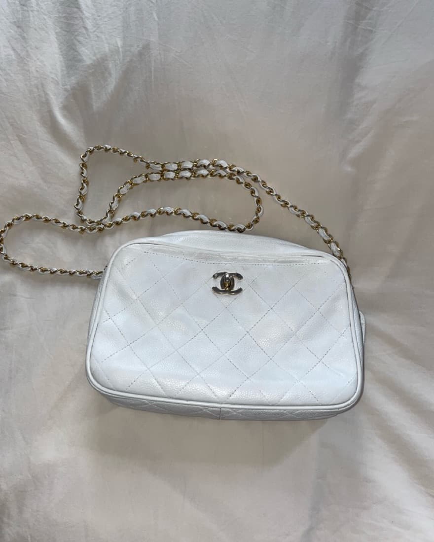 White Vintage Chanel Caviar Camera Bag  - Image 1