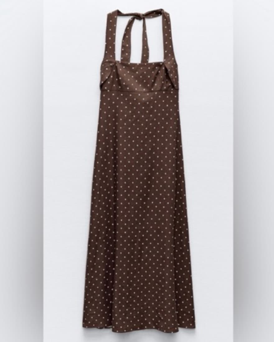 Halter linen polka dot midi dress - Image 4