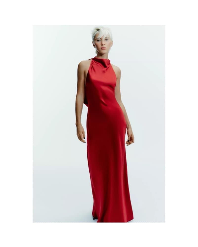 Zara Red Halter Maxi Gown - Image 1