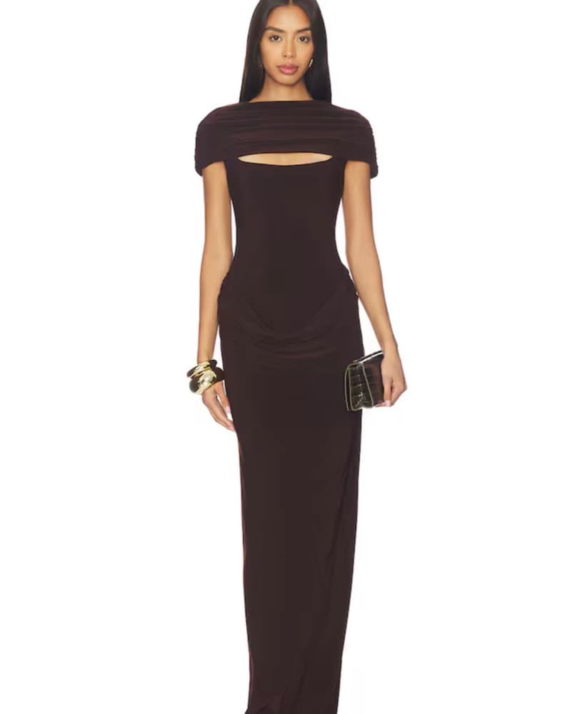 Selene Wedding Guest Dress in Chocolate - Image 1