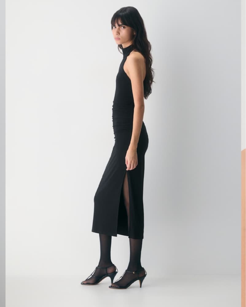 Sleek Black Halter Midi Dress - Image 2