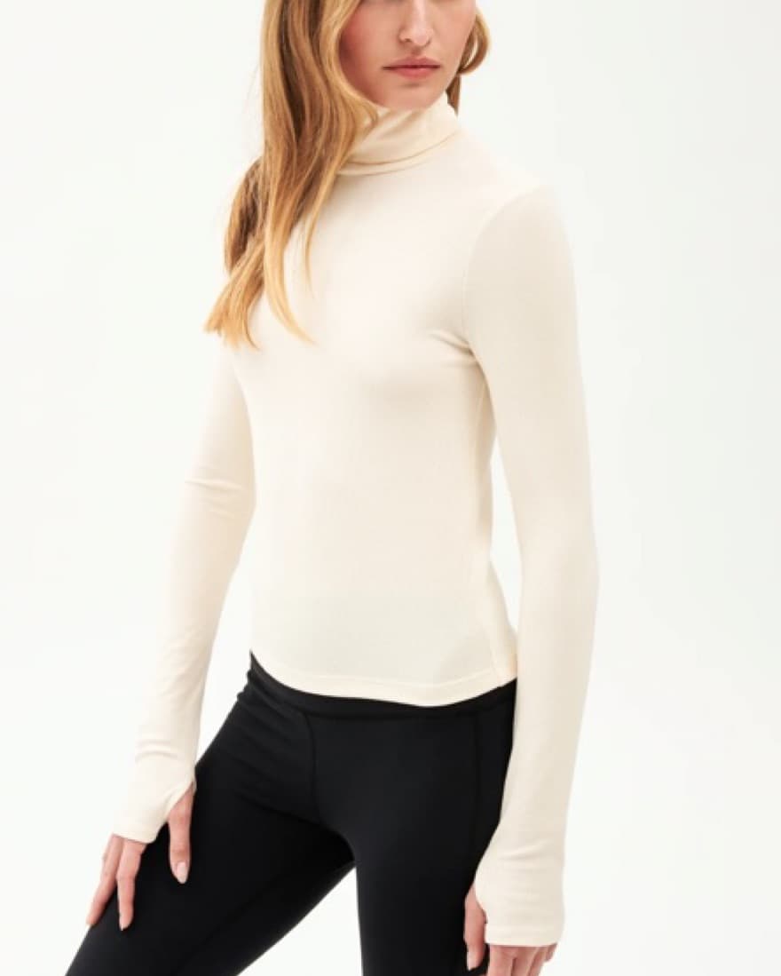 Cream Ribbed Ski Base Turtle Neck - Image 3