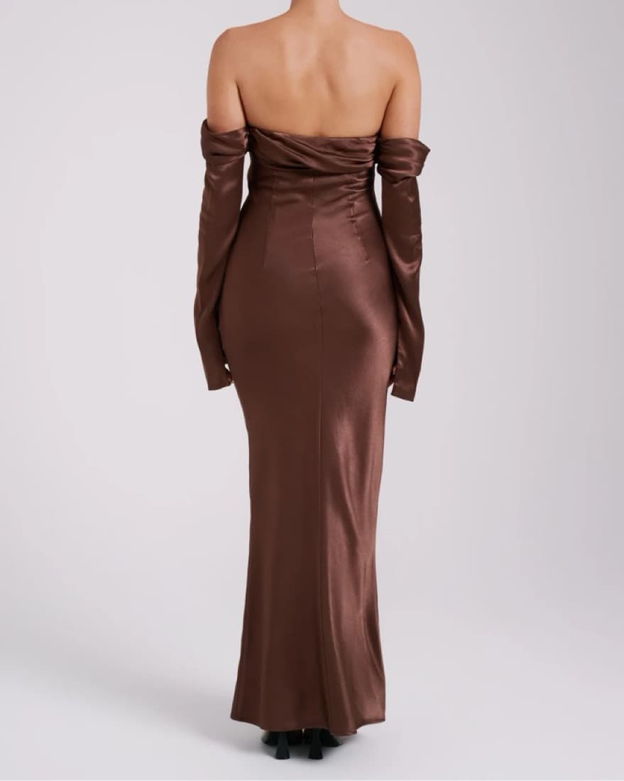 Off Shoulder Cowl Neck Maxi Dress Mocha - Image 5