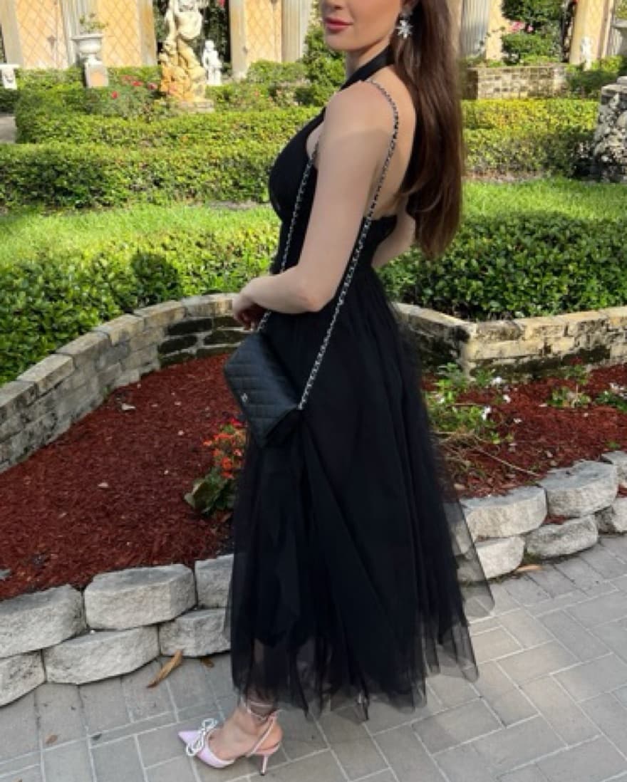 Black Tulle Halter Dress - Image 3