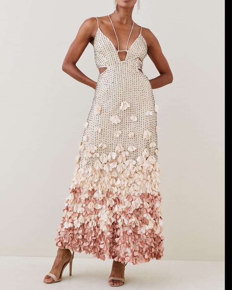 Elegant Crystal Applique Maxi Dress - Image 1
