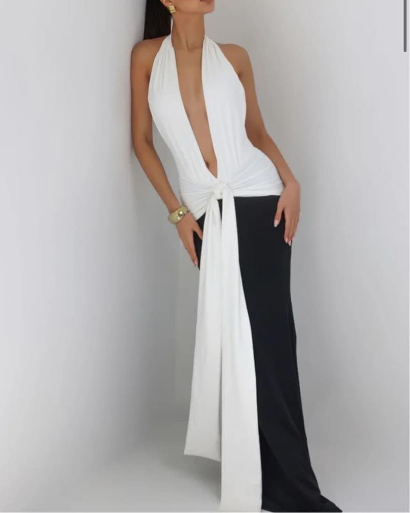 Captivating Halter Neck plunging Gown - Image 5