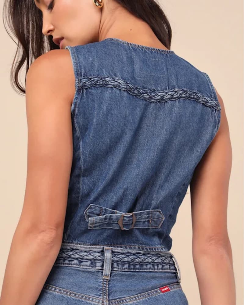 Denim Vest Top with Braided Details - Image 2