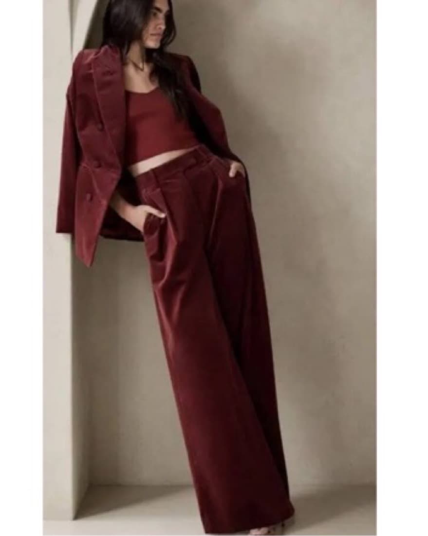 Red Relaxed Velvet Wide Leg Pants - Image 1