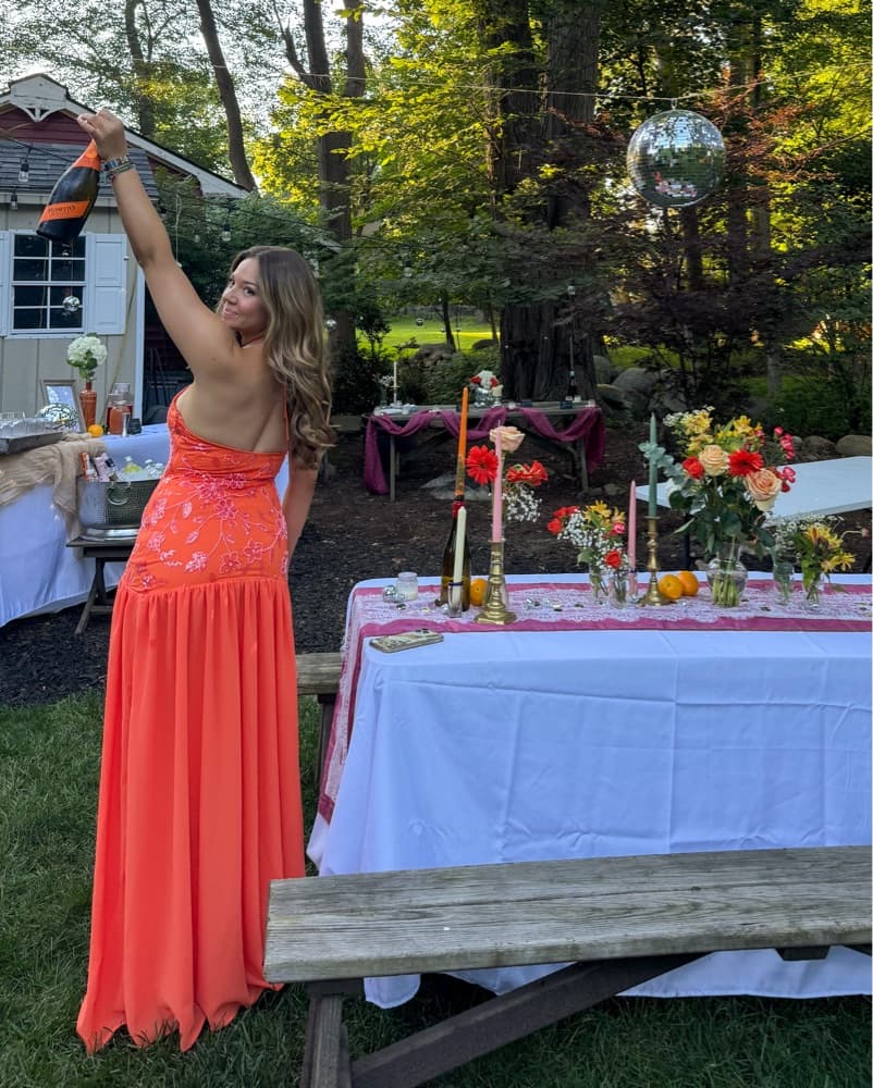 Orange Beaded Floral Halter Maxi Dress - Image 6