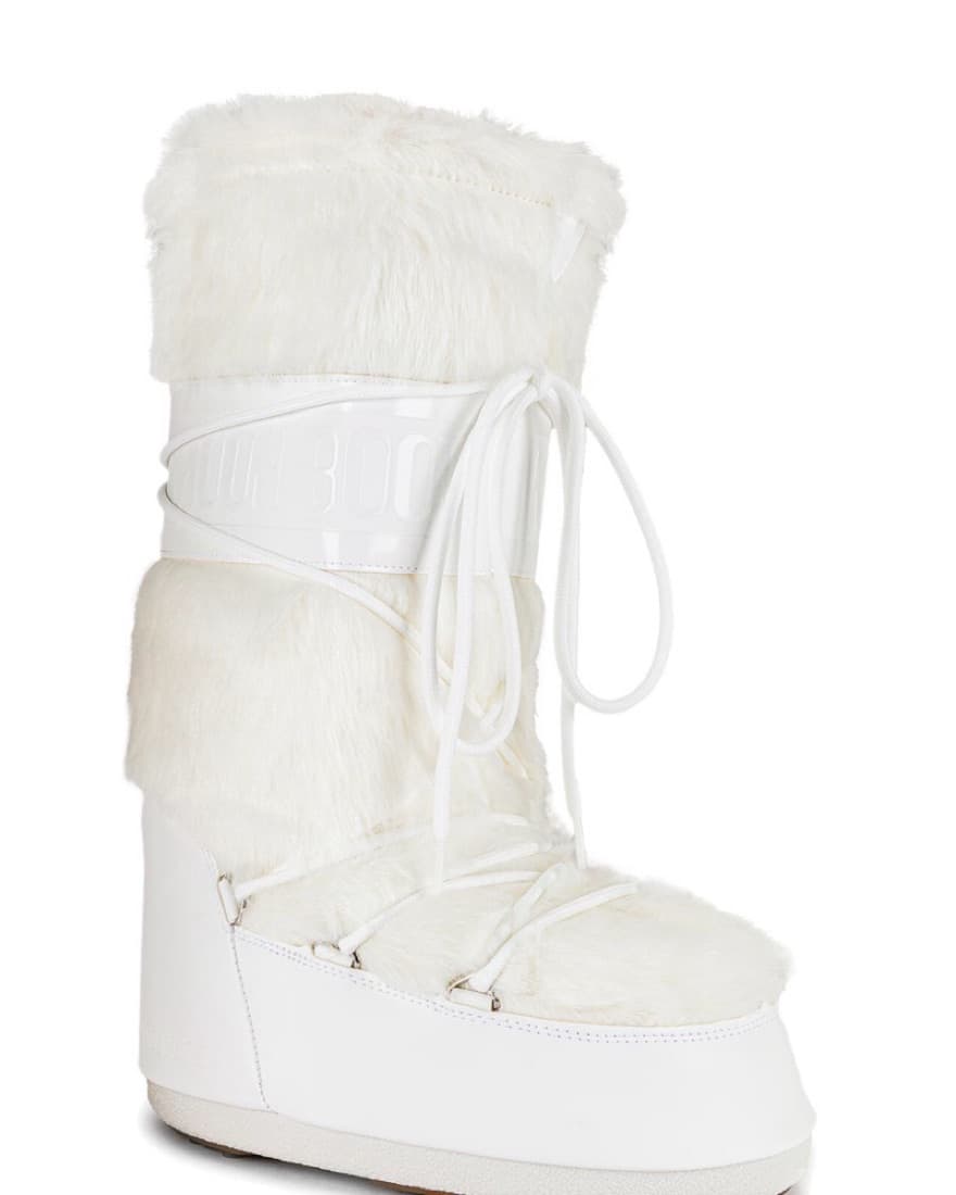 White Faux Fur Moon Boots  - Image 1