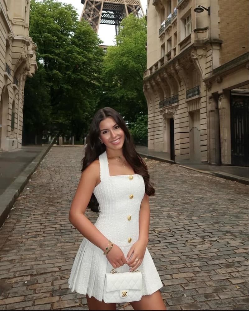 Tweed White Buttoned Halter Mini Dress - Image 1