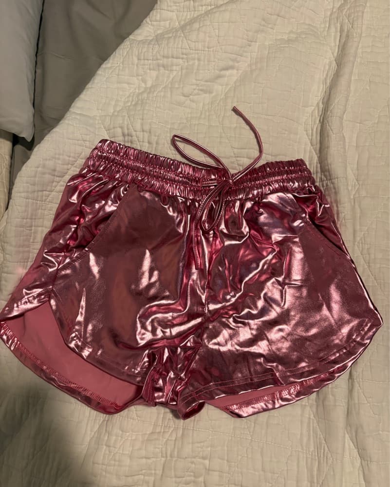 Shimmering Pink Metallic Shorts - Image 1