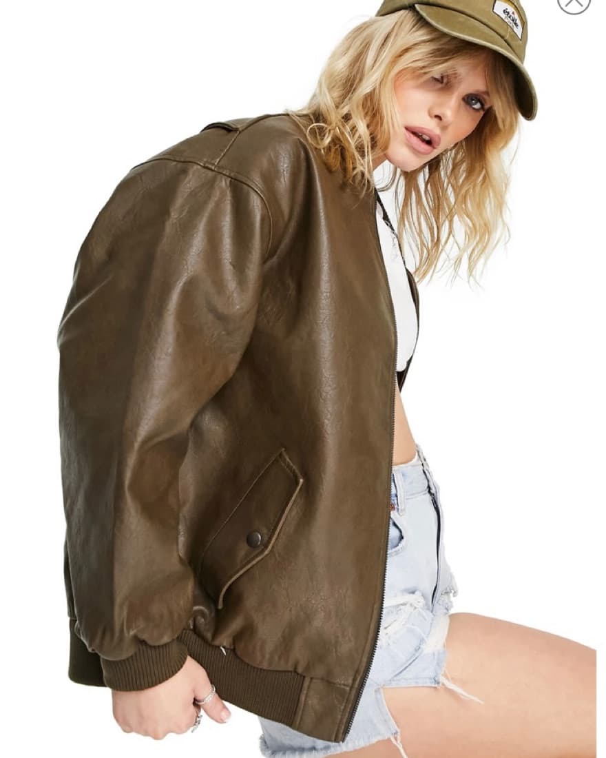 Oversized Faux Leather Bomber Jacket - Image 1