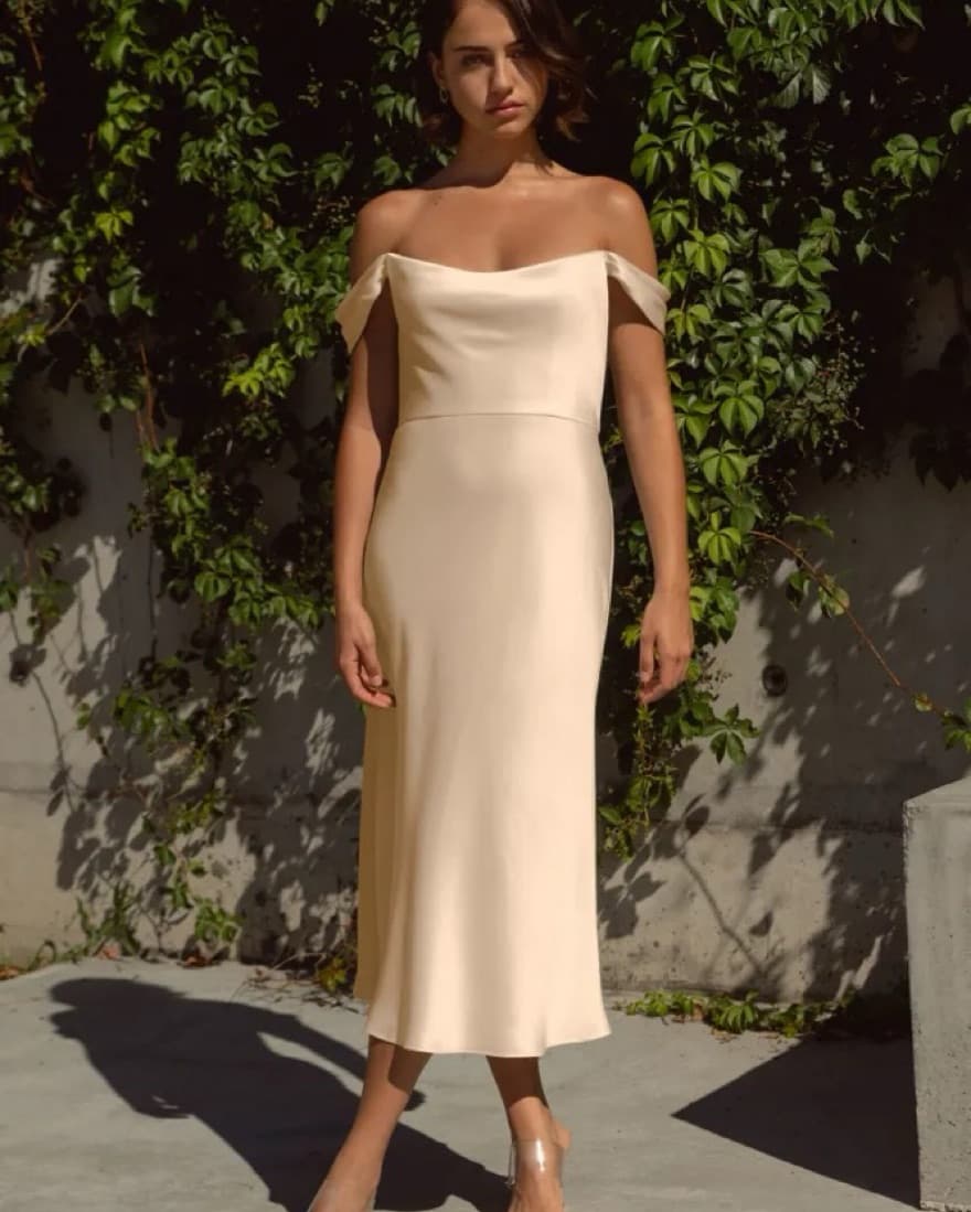 Evelyn Dress In Champagne Satin  - Image 2