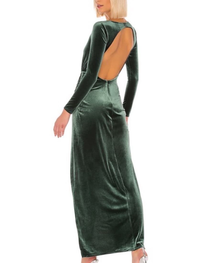 Deep Green Velvet Gown With Slit - Image 2