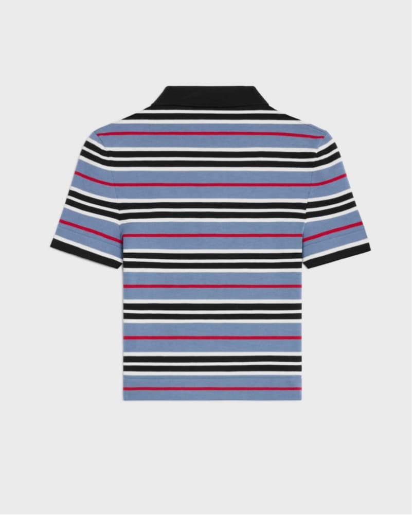 Celine Blue Striped Cropped Polo Teeshir - Image 2