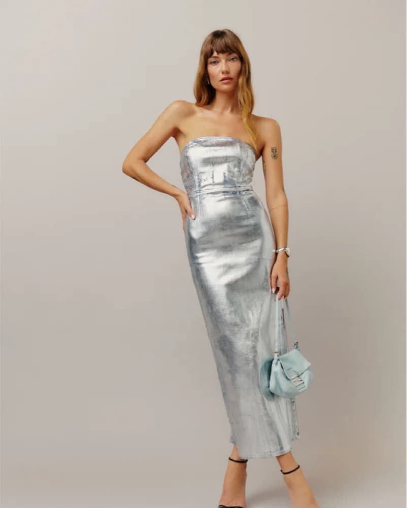 Reformation Eugenia Strapless Silver Mid - Image 1