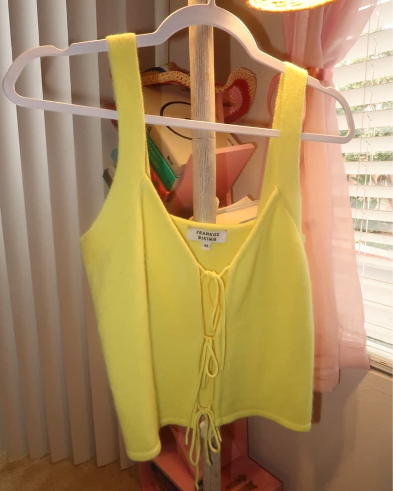 Bright Yellow Tie-Up Knit Top - Image 1